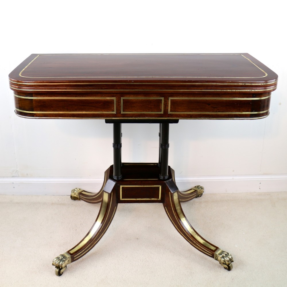 Regency Brass Inlaid Rosewood Card Table, c.1820 View XVIII