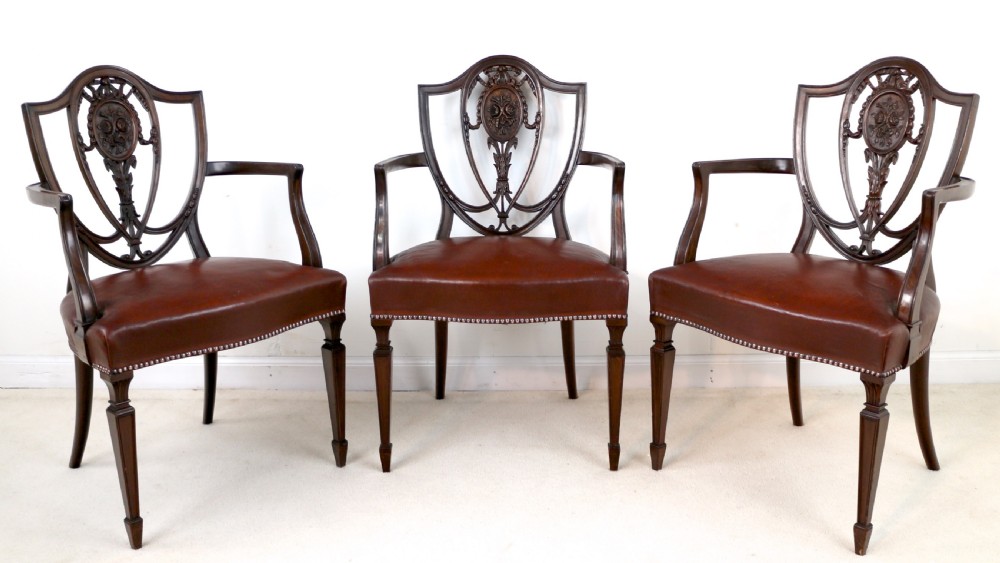 Set of 10 Victorian Hepplewhite Design Shield Back Carver Dining Chairs attributed to Gillows View III