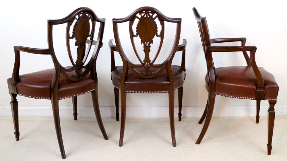 Set of 10 Victorian Hepplewhite Design Shield Back Carver Dining Chairs attributed to Gillows View IV