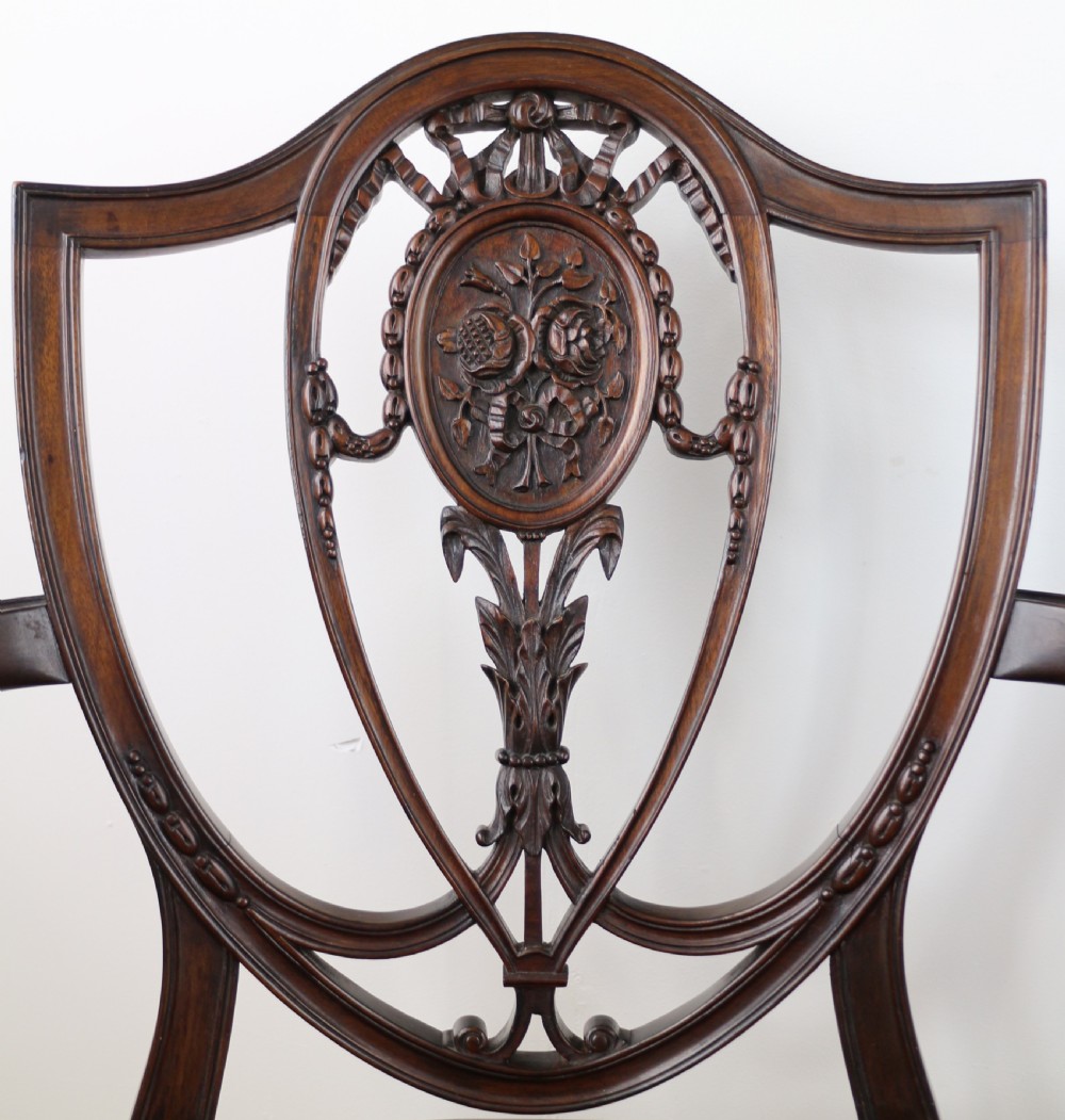 Set of 10 Victorian Hepplewhite Design Shield Back Carver Dining Chairs attributed to Gillows View V