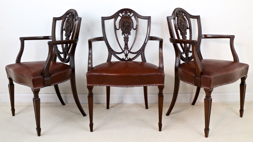 Set of 10 Victorian Hepplewhite Design Shield Back Carver Dining Chairs attributed to Gillows View VI