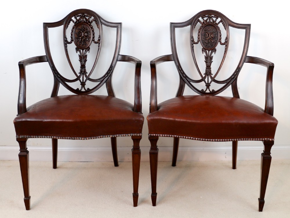 Set of 10 Victorian Hepplewhite Design Shield Back Carver Dining Chairs attributed to Gillows View VII
