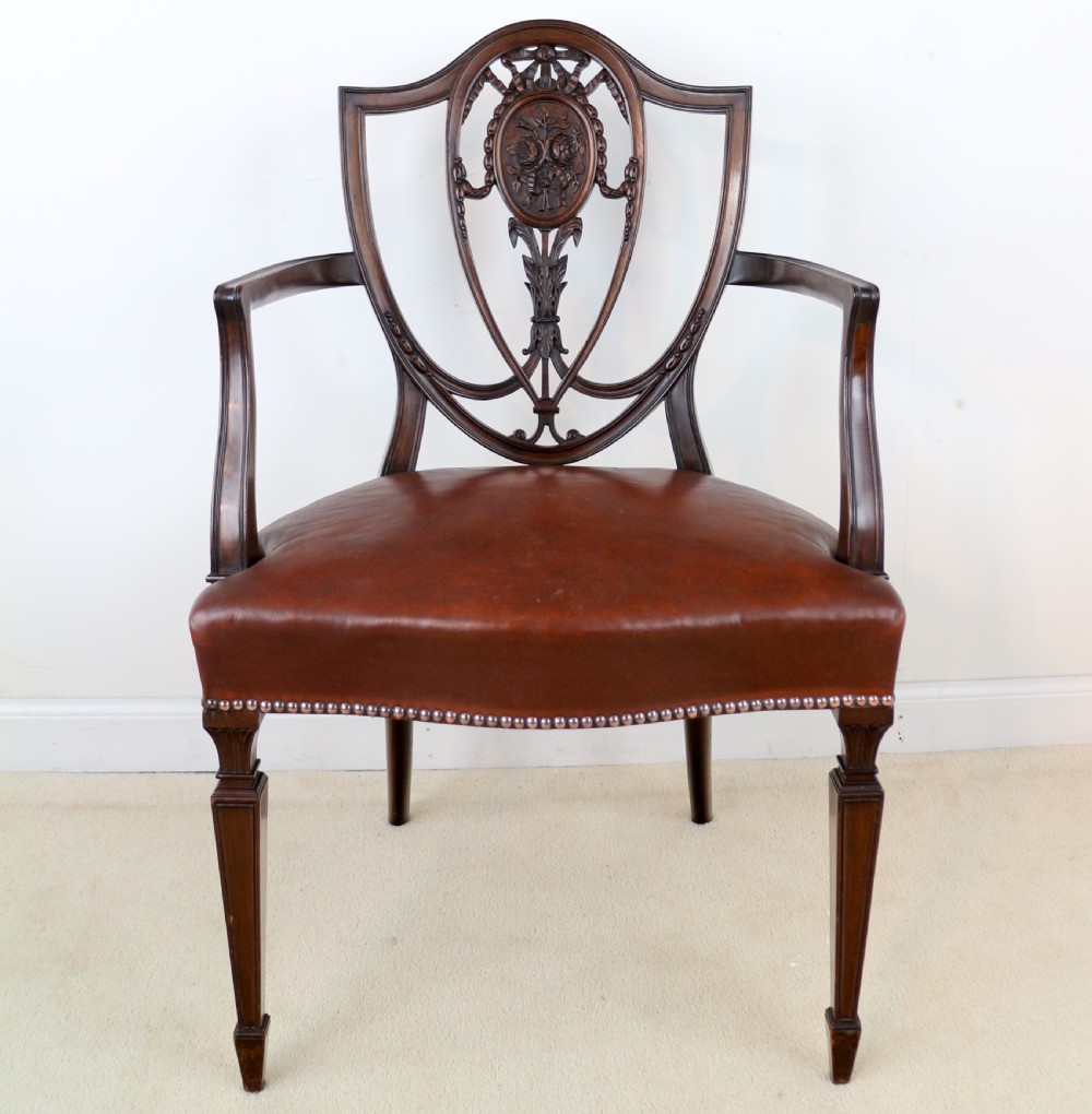 Set of 10 Victorian Hepplewhite Design Shield Back Carver Dining Chairs attributed to Gillows View XI