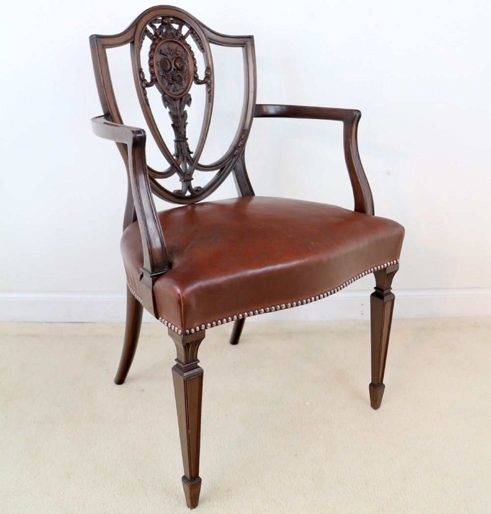 Set of 10 Victorian Hepplewhite Design Shield Back Carver Dining Chairs attributed to Gillows View XII