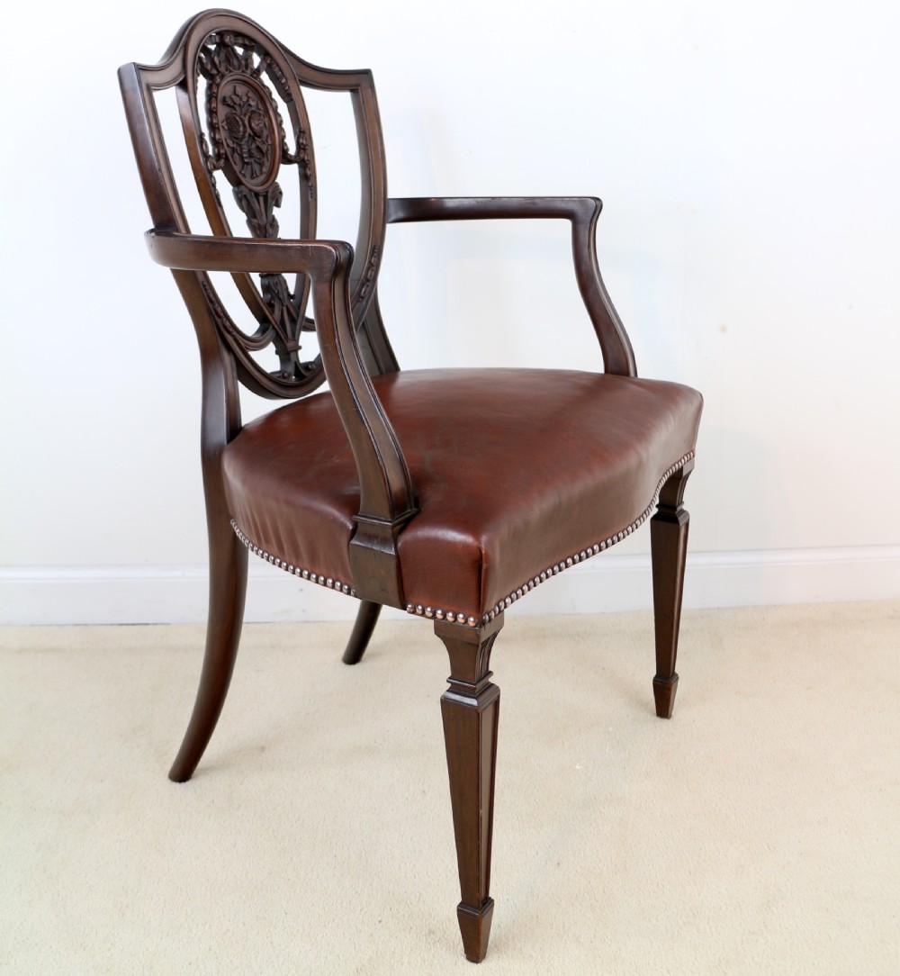 Set of 10 Victorian Hepplewhite Design Shield Back Carver Dining Chairs attributed to Gillows View XIII