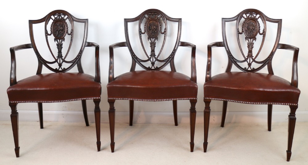 Set of 10 Victorian Hepplewhite Design Shield Back Carver Dining Chairs attributed to Gillows View XXI