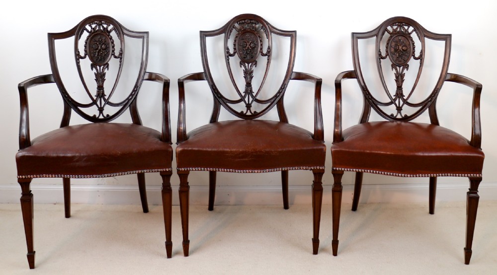 Set of 10 Victorian Hepplewhite Design Shield Back Carver Dining Chairs attributed to Gillows View XXIV