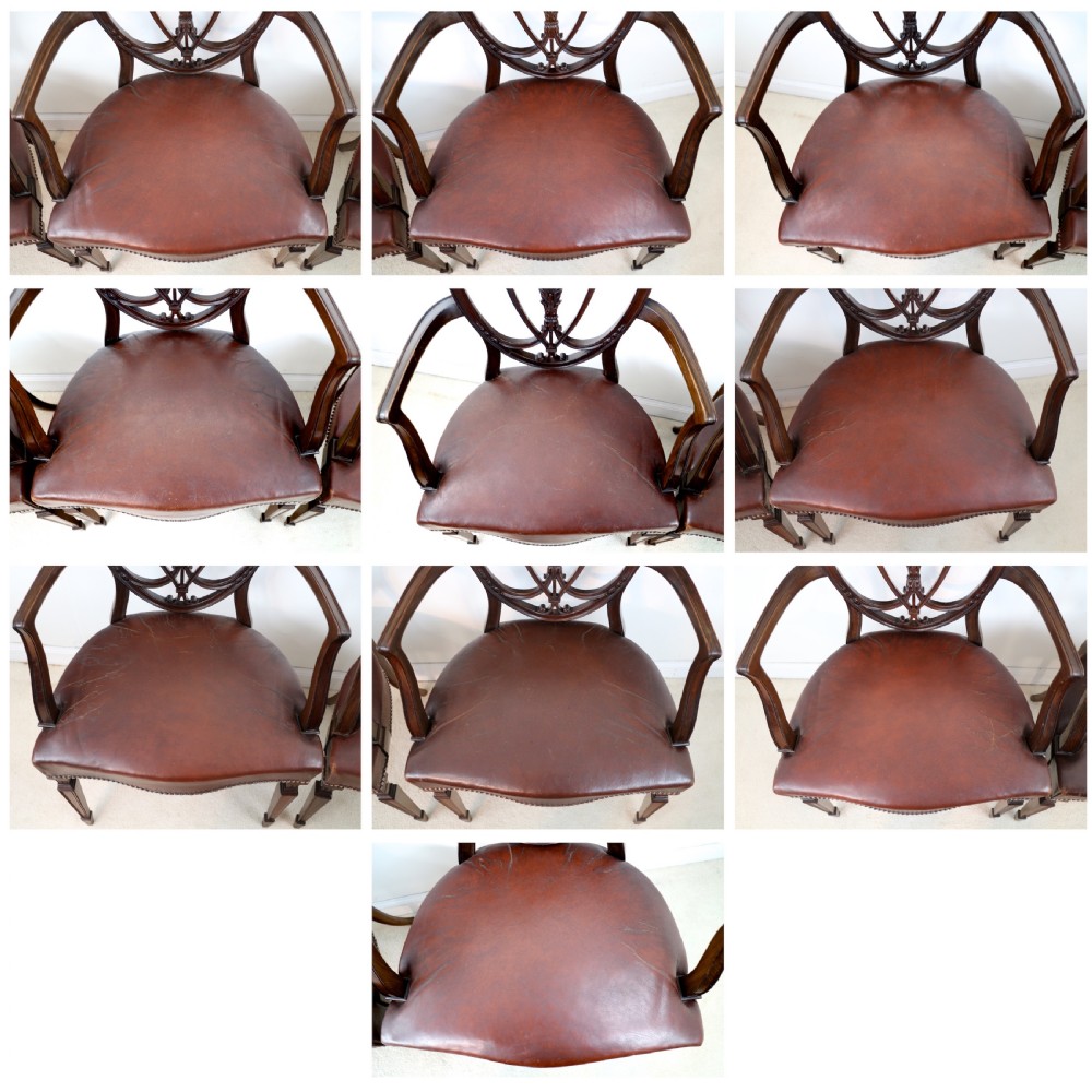 Set of 10 Victorian Hepplewhite Design Shield Back Carver Dining Chairs attributed to Gillows View XXVIII