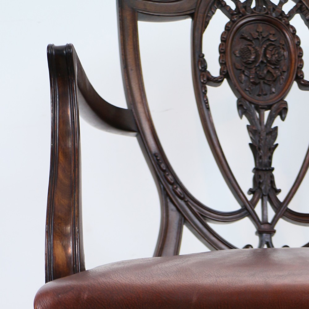 Set of 10 Victorian Hepplewhite Design Shield Back Carver Dining Chairs attributed to Gillows View XXX