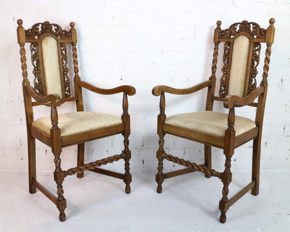 Set of 12 Jacobean Carved Oak Dining Chairs View IV