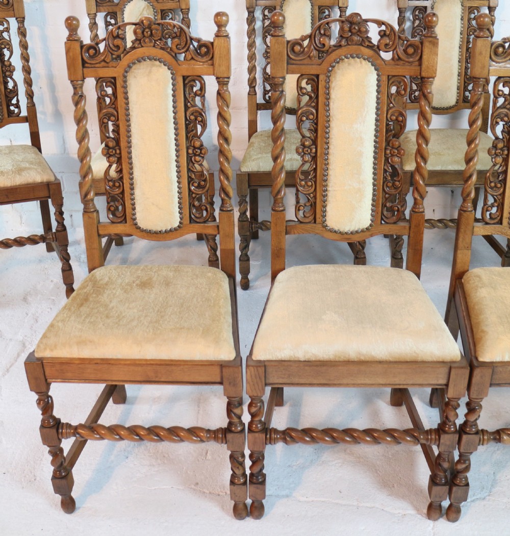Set of 12 Jacobean Carved Oak Dining Chairs View V