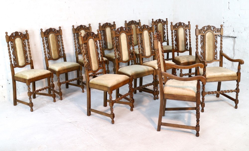 Set of 12 Jacobean Carved Oak Dining Chairs View VI