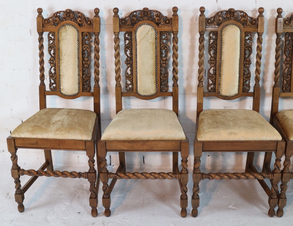 Set of 12 Jacobean Carved Oak Dining Chairs View IX