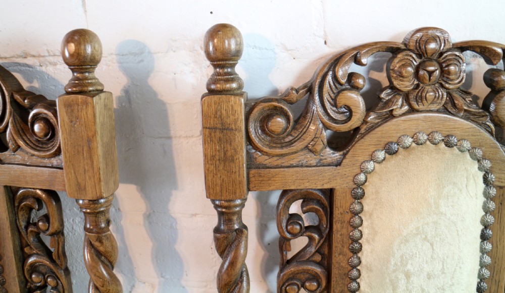 Set of 12 Jacobean Carved Oak Dining Chairs View XXI