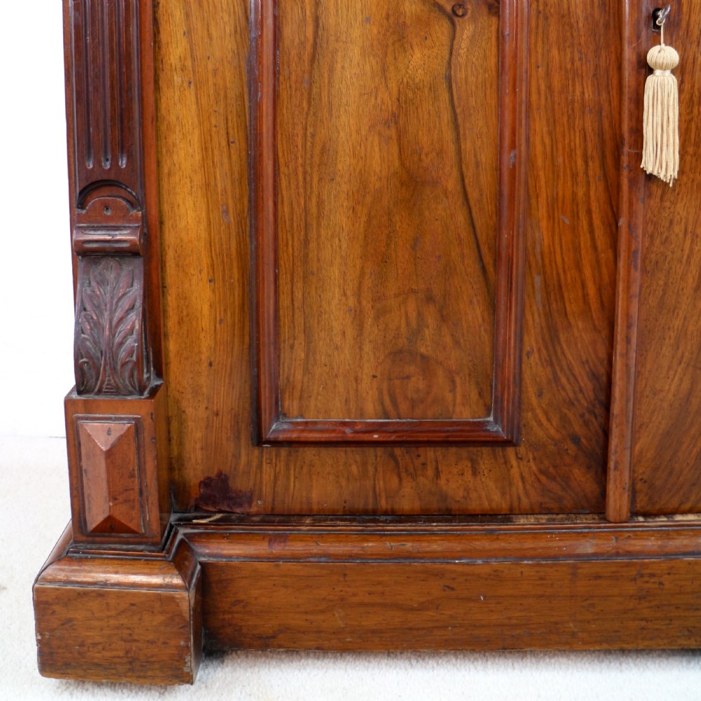 A 19th-century Victorian burr walnut dentist cabinet with a roll-top upper section, shallow drawers, grey marble work surface, and lower two-door cupboard. View XIII