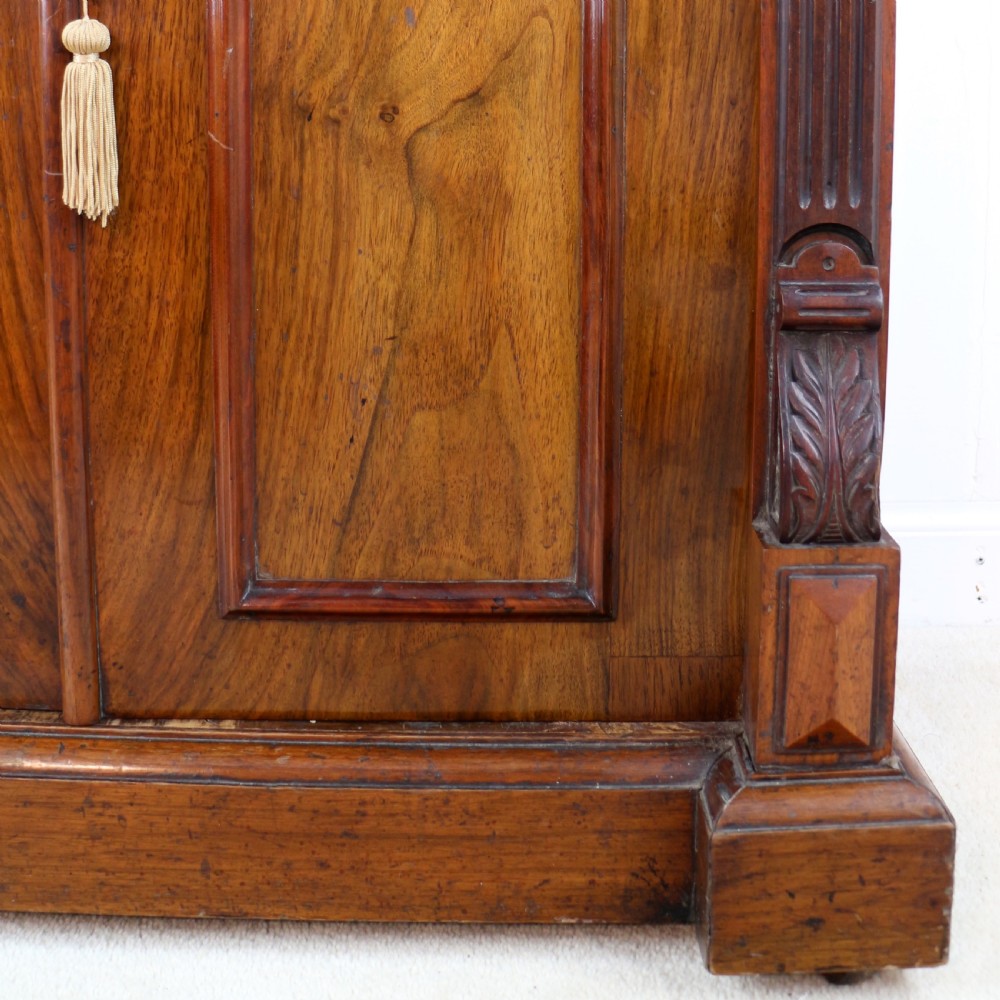 A 19th-century Victorian burr walnut dentist cabinet with a roll-top upper section, shallow drawers, grey marble work surface, and lower two-door cupboard. View XIV