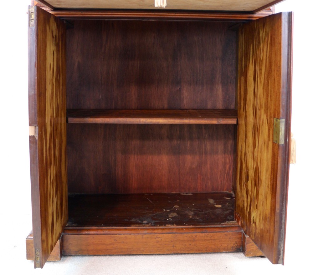 A 19th-century Victorian burr walnut dentist cabinet with a roll-top upper section, shallow drawers, grey marble work surface, and lower two-door cupboard. View XXVIII