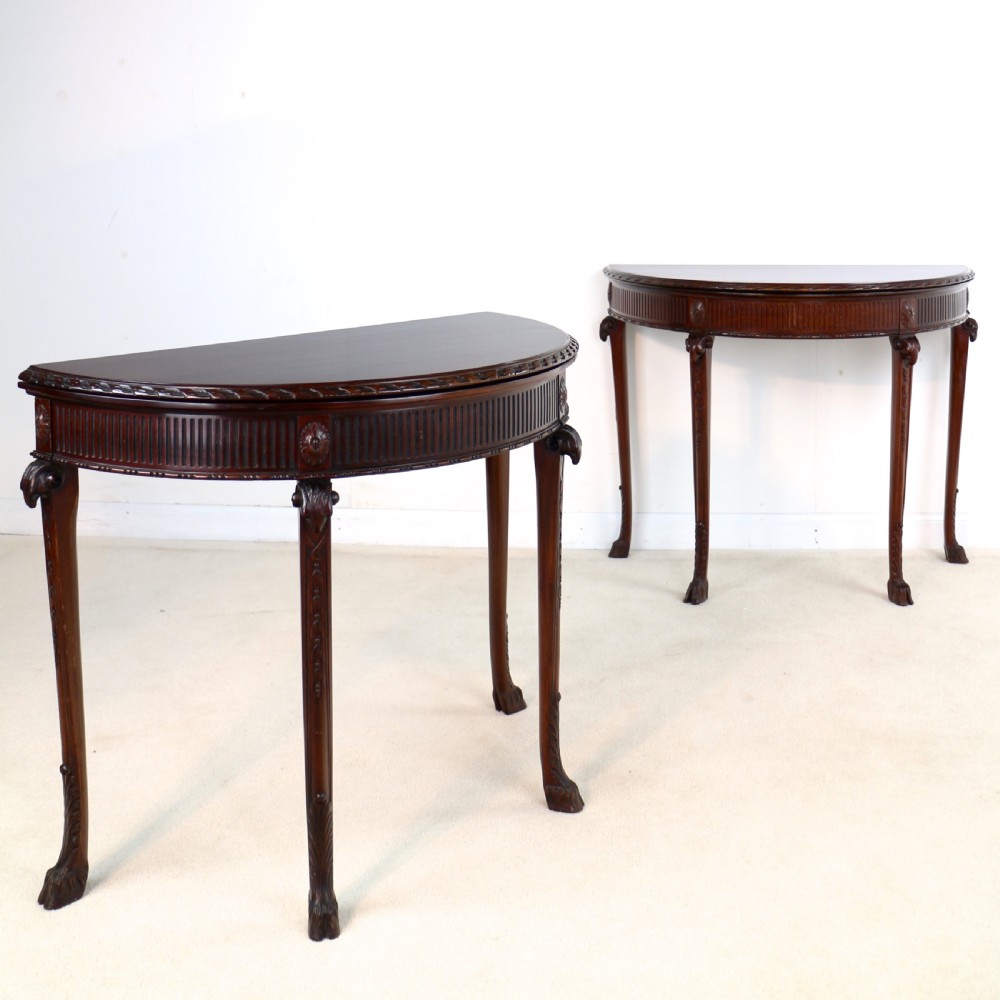 Pair of George III Neoclassical Style Mahogany Demi-Lune Card Tables by Maple & Co
