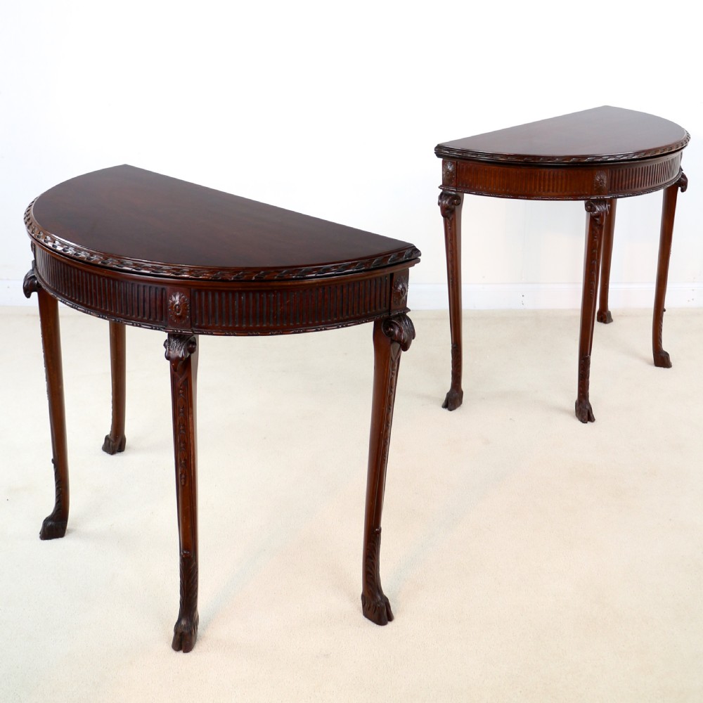 Pair of George III Neoclassical Style Mahogany Demi-Lune Card Tables by Maple & Co View II