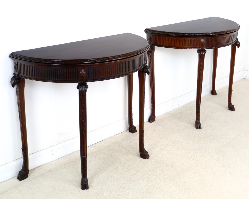 Pair of George III Neoclassical Style Mahogany Demi-Lune Card Tables by Maple & Co View III