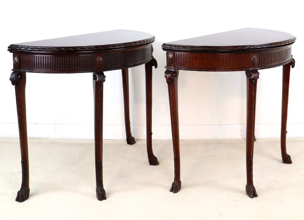 Pair of George III Neoclassical Style Mahogany Demi-Lune Card Tables by Maple & Co View IV