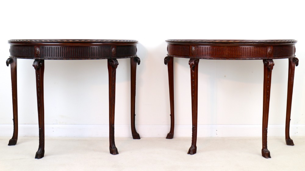 Pair of George III Neoclassical Style Mahogany Demi-Lune Card Tables by Maple & Co View V