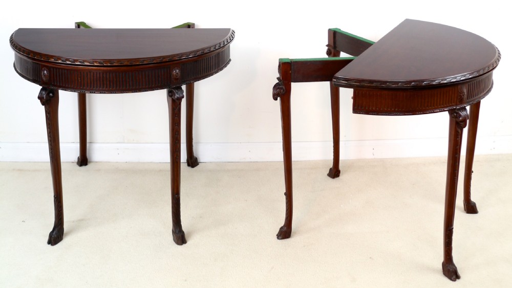 Pair of George III Neoclassical Style Mahogany Demi-Lune Card Tables by Maple & Co View VII