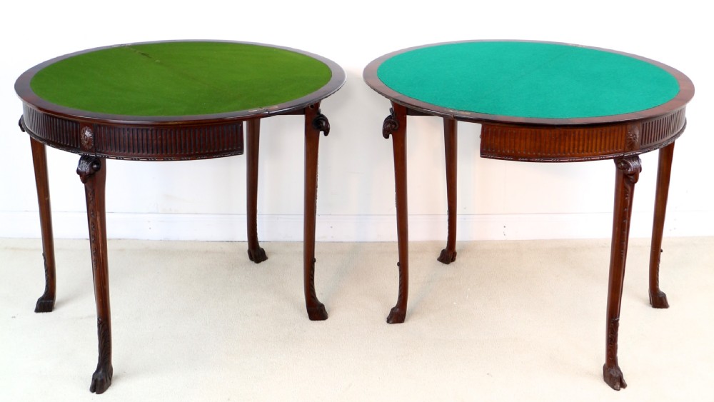 Pair of George III Neoclassical Style Mahogany Demi-Lune Card Tables by Maple & Co View VIII