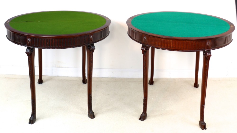 Pair of George III Neoclassical Style Mahogany Demi-Lune Card Tables by Maple & Co View IX