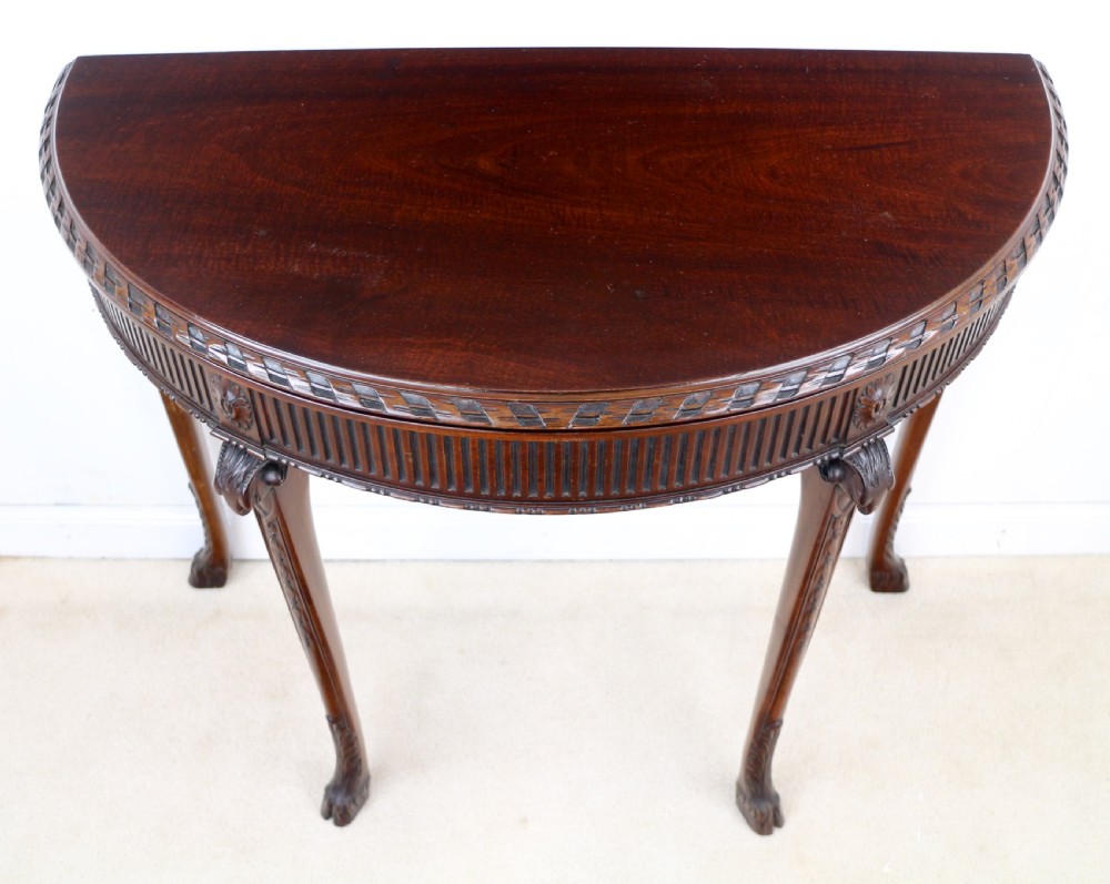 Pair of George III Neoclassical Style Mahogany Demi-Lune Card Tables by Maple & Co View XI