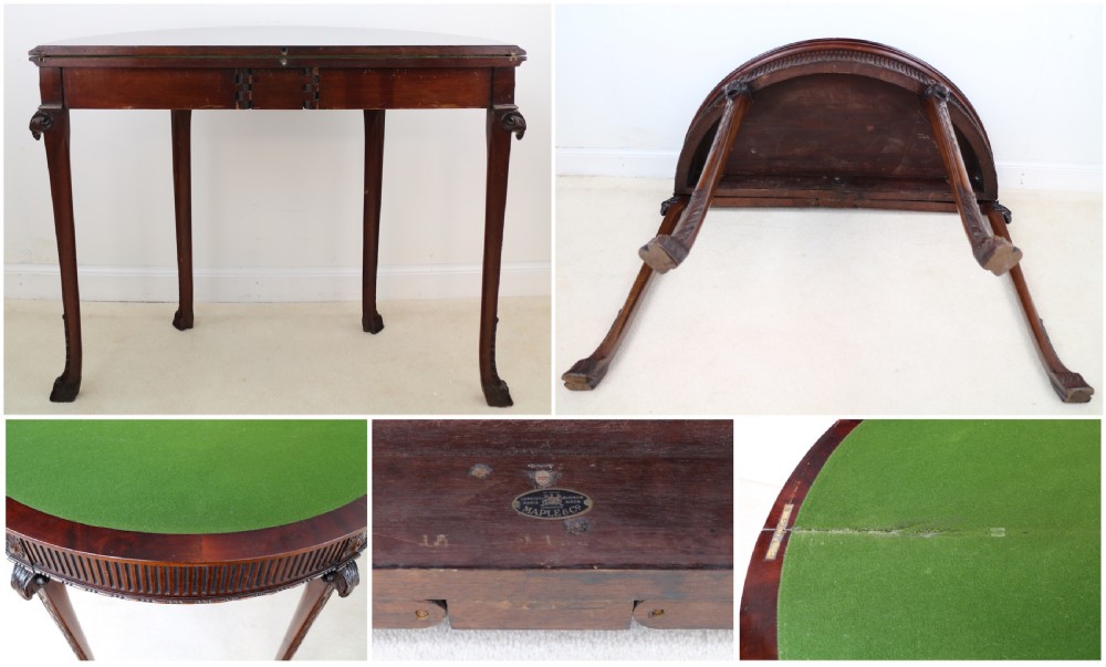 Pair of George III Neoclassical Style Mahogany Demi-Lune Card Tables by Maple & Co View XVIII