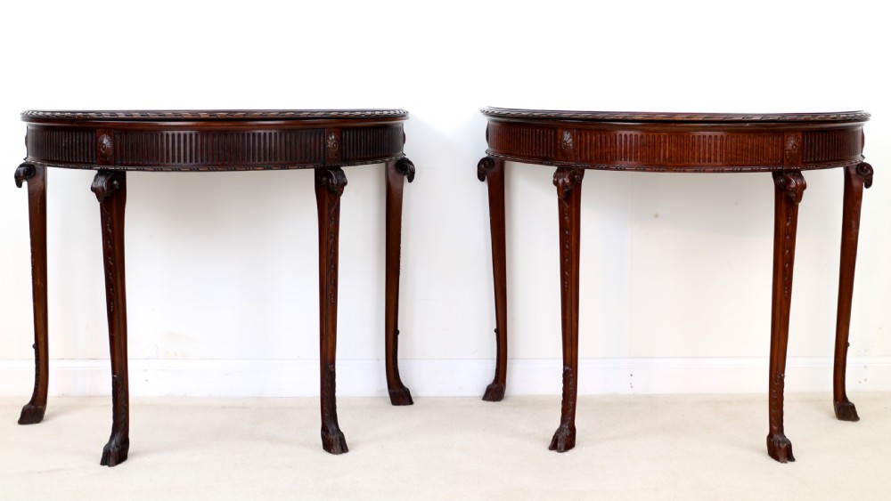 Pair of George III Neoclassical Style Mahogany Demi-Lune Card Tables by Maple & Co View XXIX