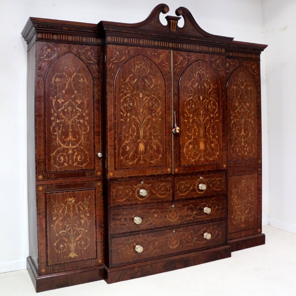 19th Century Mahogany & Marquetry Fitted Wardrobe by Edwards & Roberts of London View II