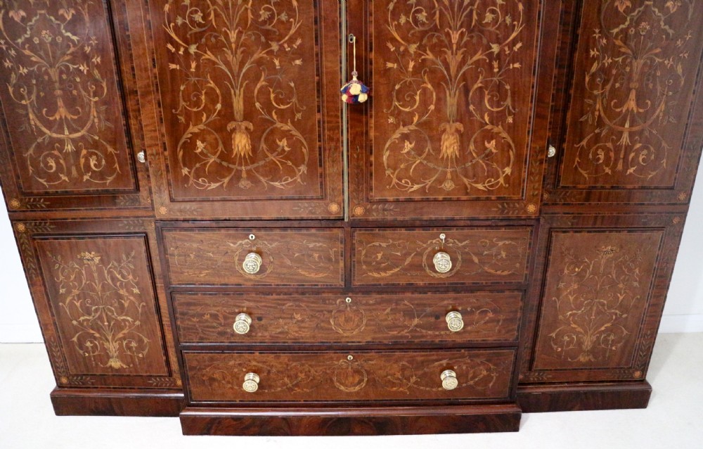 19th Century Mahogany & Marquetry Fitted Wardrobe by Edwards & Roberts of London View VI