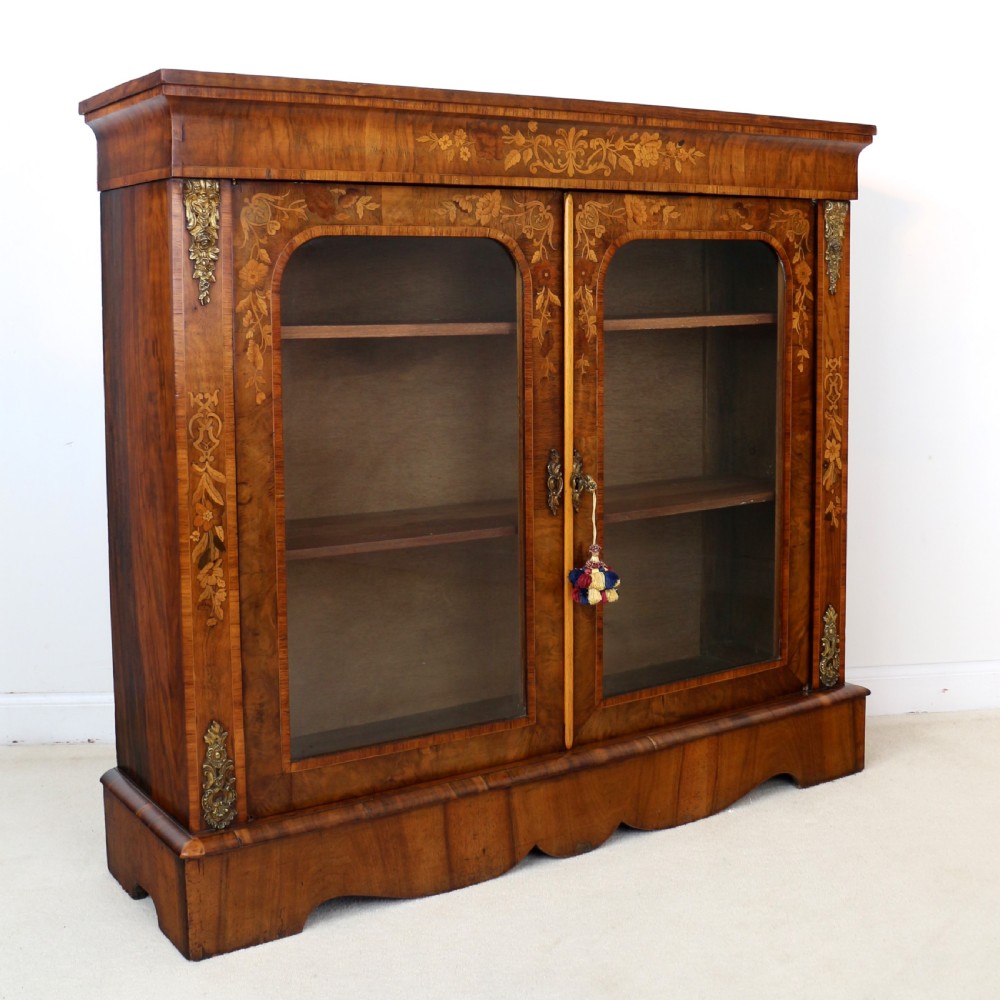 Victorian Walnut and Floral Marquetry Side Cabinet