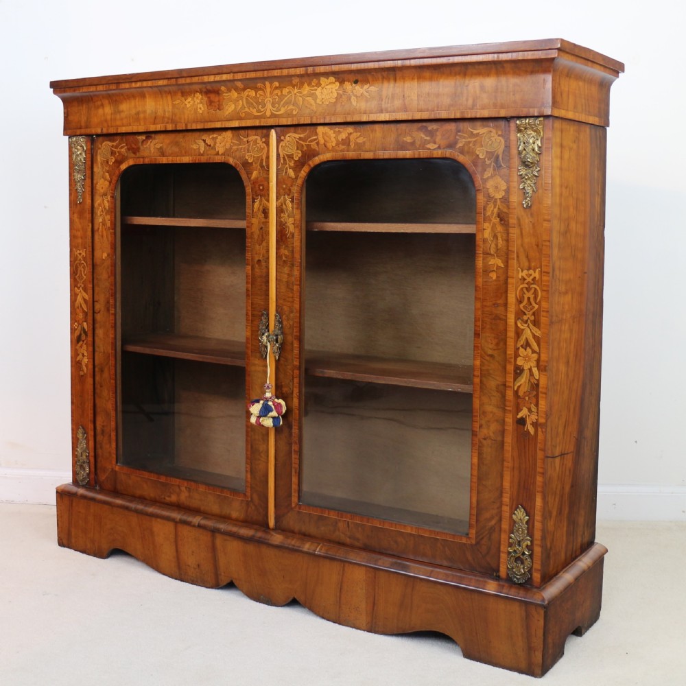 Victorian Walnut and Floral Marquetry Side Cabinet View II