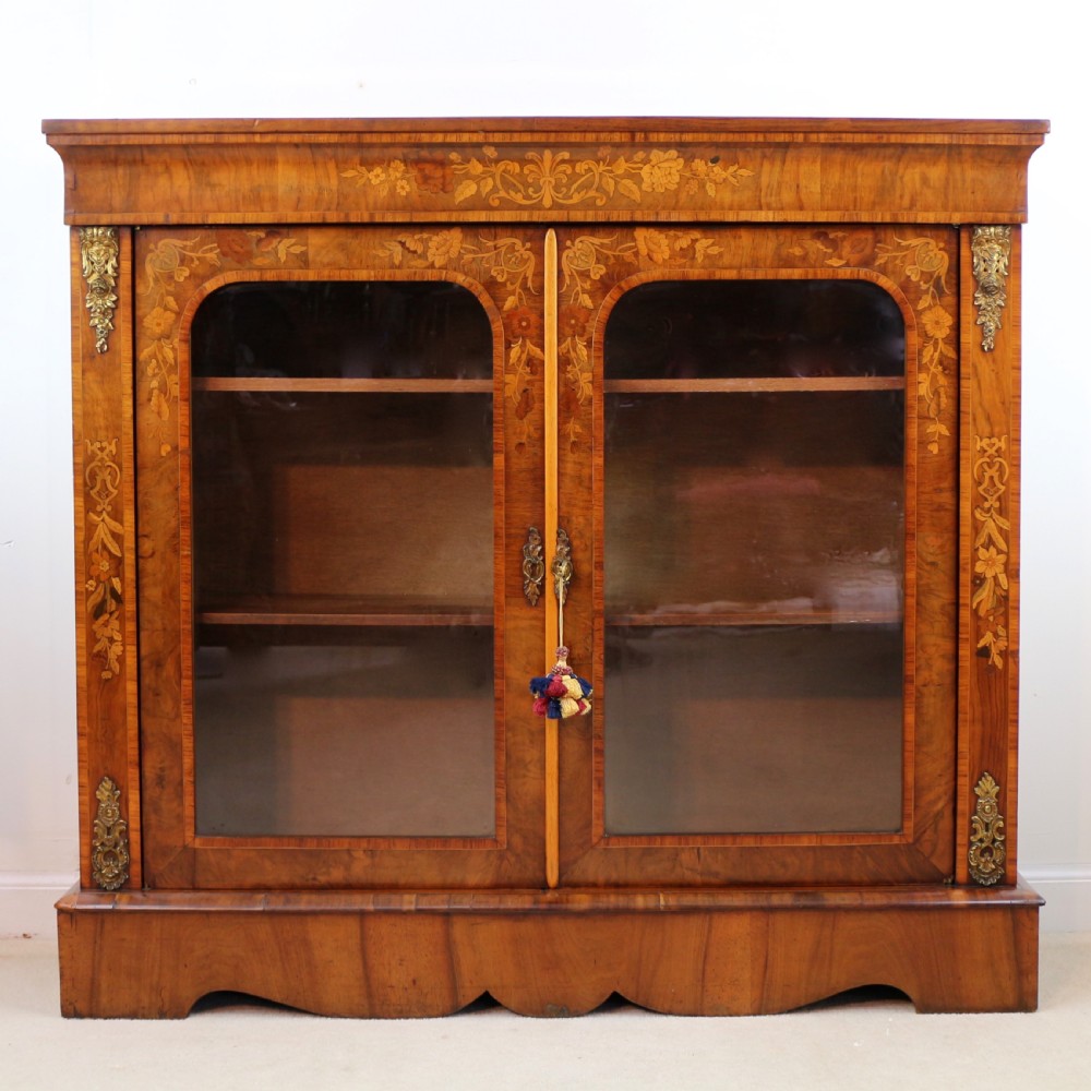 Victorian Walnut and Floral Marquetry Side Cabinet View III