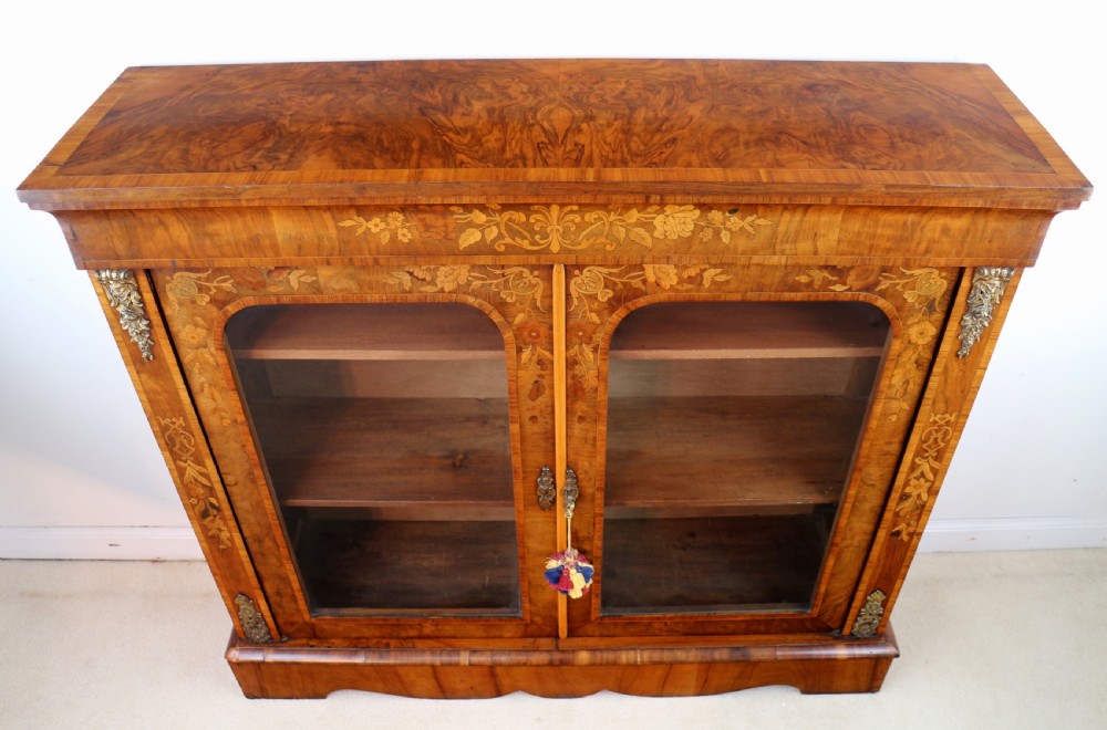Victorian Walnut and Floral Marquetry Side Cabinet View IV