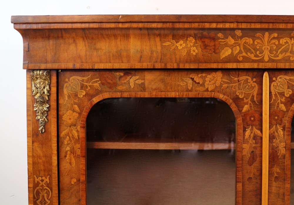 Victorian Walnut and Floral Marquetry Side Cabinet View VII