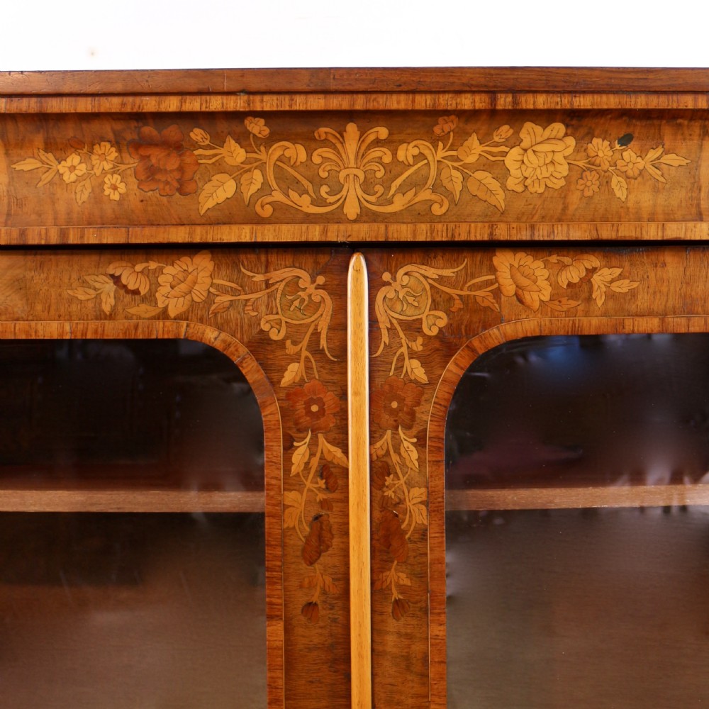 Victorian Walnut and Floral Marquetry Side Cabinet View IX