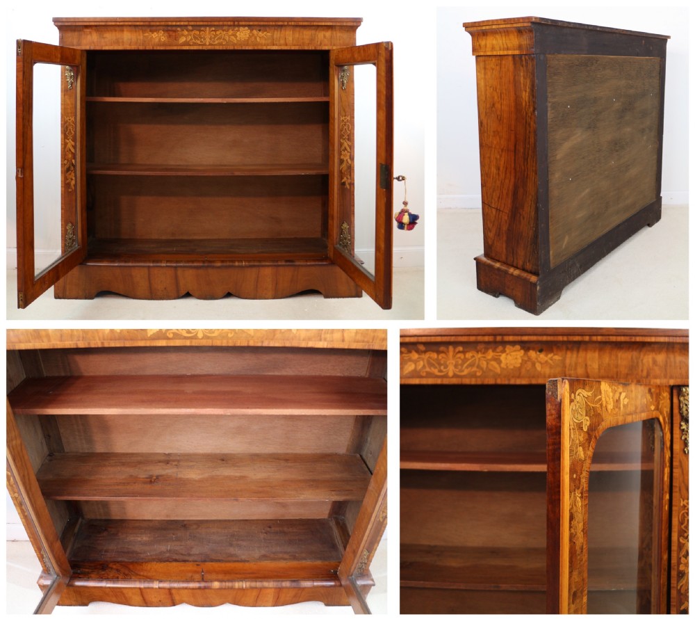 Victorian Walnut and Floral Marquetry Side Cabinet View XVII