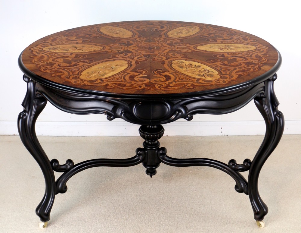 Victorian Marquetry Inlaid Circular Centre Table View V