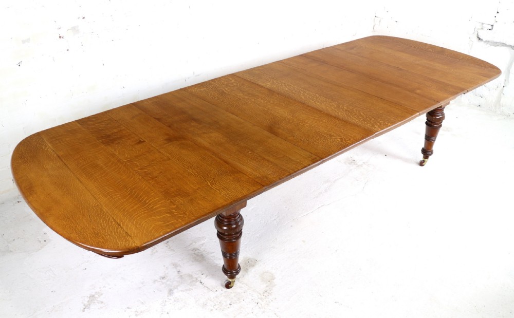 Early Victorian Oak Extending Dining Table & 5 Leaves, 12 ft View IV