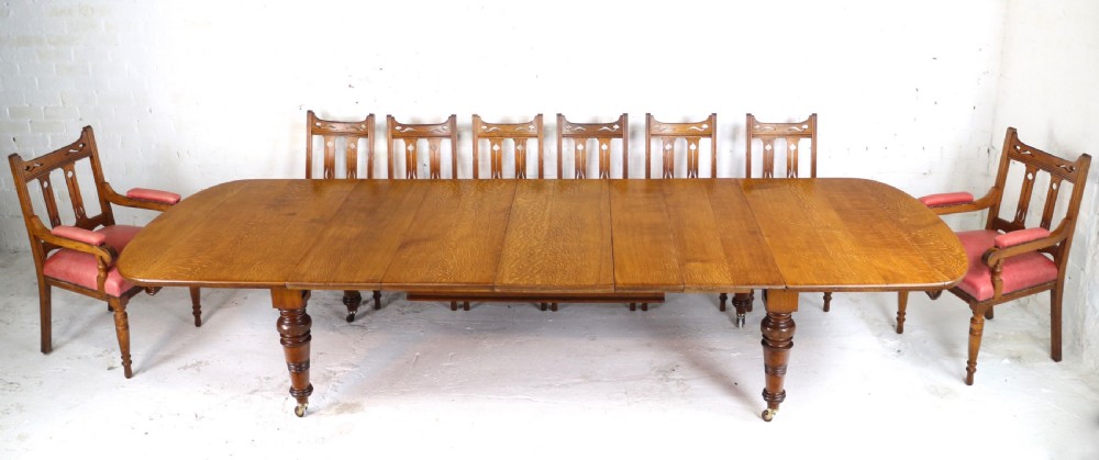 Early Victorian Oak Extending Dining Table & 5 Leaves, 12 ft View III