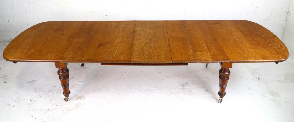 Early Victorian Oak Extending Dining Table & 5 Leaves, 12 ft View VI
