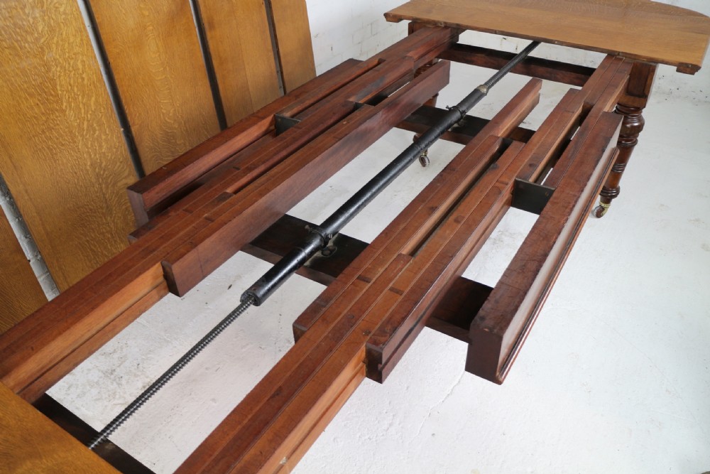 Early Victorian Oak Extending Dining Table & 5 Leaves, 12 ft View XI