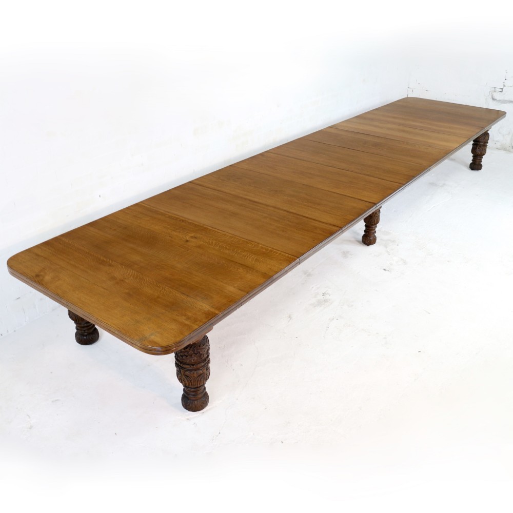 Edwards & Roberts Victorian Oak Extending Dining Table & 7 Leaves, 20ft, seats up to 22-24
