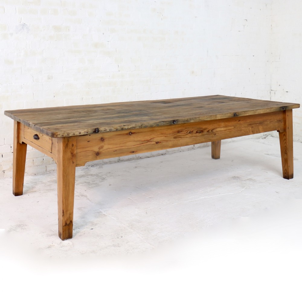 19th Century Scottish Estate Large Oak & Pitch Pine Kitchen Preparation Table