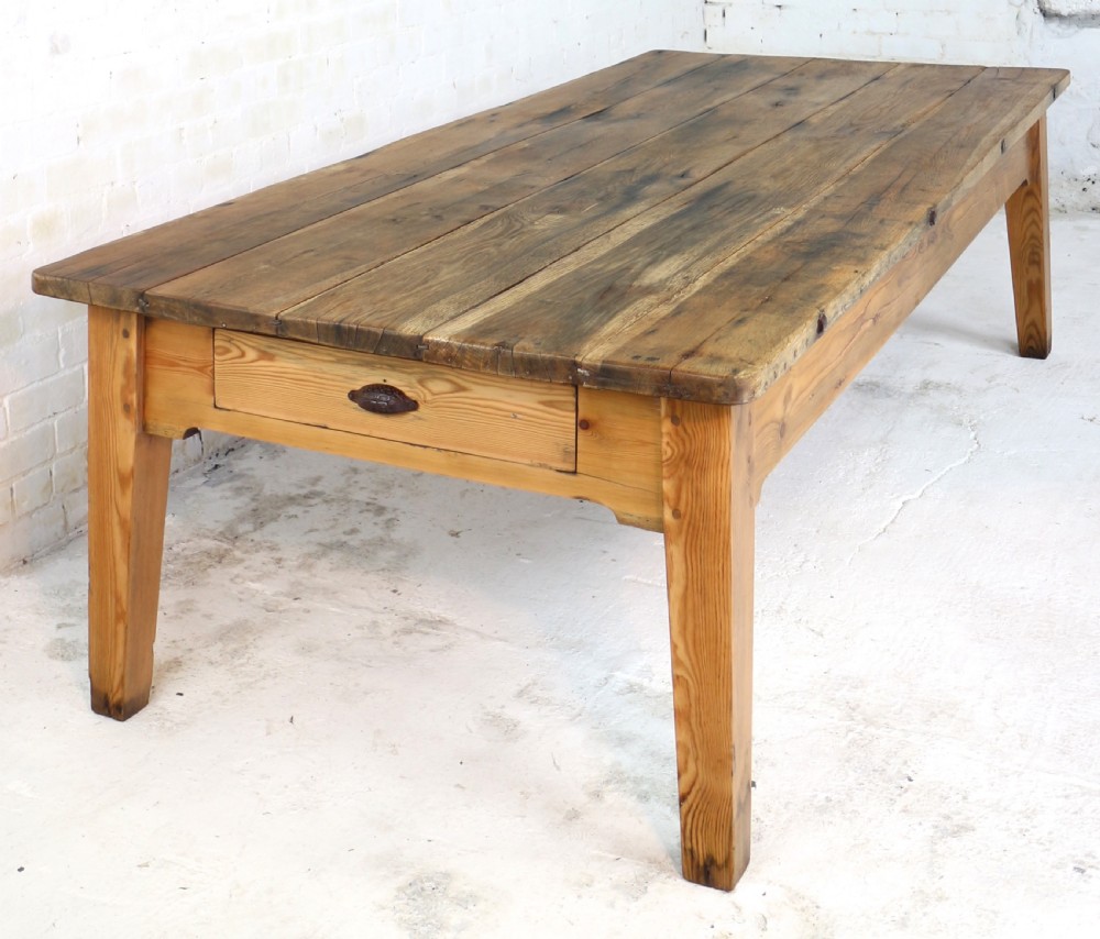 19th Century Scottish Estate Large Oak & Pitch Pine Kitchen Preparation Table View II