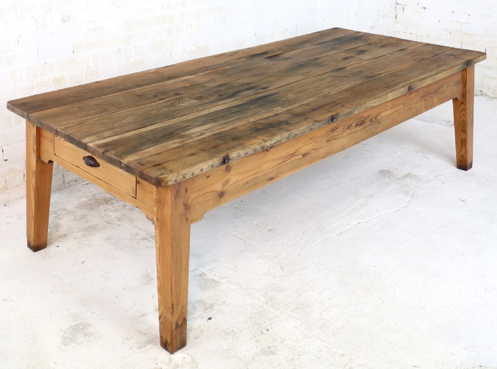 19th Century Scottish Estate Large Oak & Pitch Pine Kitchen Preparation Table View IV